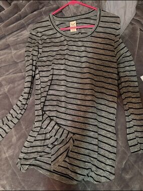 Striped Long Sleeve Tunic Top - Black & Gray